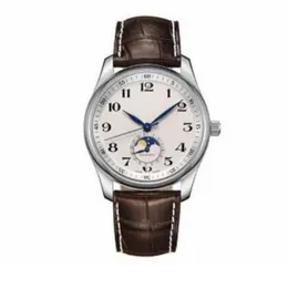 Classic Man Watch Mechanical Automatic Watches for Men White Dial Коричневый кожаный ремешок 0012547