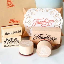 1pc Small Wood Stempel Stempel Merci Alles Gute zum Geburtstag handgefertigte DIY -Holzstempelstempel für Planer Diary Journal Scrapbooking