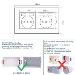 Coswall 2 Gang Russia Испания Стандартная настенная розетка с 2 USB -зарядным портом Скрытый мягкий светодиодный индикатор ПК -панель Черный белый серый