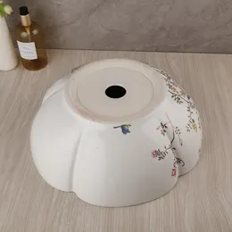 Torayvino Art Ceramic Basin Flower Bird Washbasin Badrum Bassäng Sänk -set Roterad antik mässingskran Mixer Tap Pop Up Drain