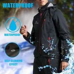 Queshark Men Fleece Thermal Winter Detachable Hooded Cycling Jacket WindProof Waterfroof MTB Bike Windbreaker自転車ジャージー