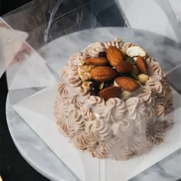 Stobag 10pcs Clear Cake Box 휴대용 투명한 베이킹 페이스트리 치즈 케이크 케이크 포장 박스 생일 케이크 장식 용품