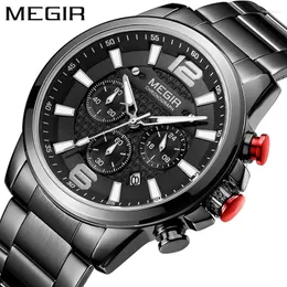 Relógios de pulso megir para negócios de luxo relógios homens top marca de aço inoxidável à prova d'água esportiva luminosa cronógrafo quartzo watchwatch macho 2156