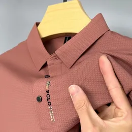 High-end tryckt Paul Shirt Ice Silk utan spår Cool Känsla Kort ärm Mens Lapel T-shirt Business Casual Polo Shirt 240407