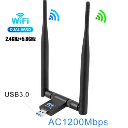 Carte 5DBI Adattatore di schede di rete wireless a doppia antenna 1300m 3.0 ricevitore WiFi USB 2.4G/5G Adattatore a doppio banda per laptop desktop