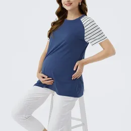 New Maternity Tees Clothes Ropa Embarazada Shirt O Neck Tops Pregnancy T-Shirt Casual Flattering Side Ruching Maternity Pullover