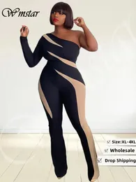 Wmstar Plus Size Women Clothuit Jumpsuit Single Sleeve Fashion Sexy Patchwork Strampler Büro Dame Großhandel Drop 240410