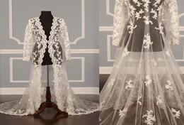 2019 New Design Lace Lace Bridal Jackets Casaco para vestido de noiva de manga longa Veja através da renda Capas de noiva comprimento