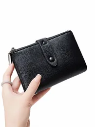 women's small compact double fold lychee grain leather wallet with card slot, double ID window zipper, zero wallet 025U#