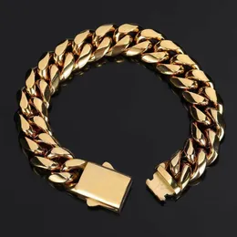 Charm Bracelets Hip Hop Rock Schmuck Schmuck 18K Gold plattiert Miami Cuban Link Chain Edelstahlarmband für Männer 2303333d