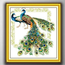 Lucky Peacocks Birds Handmade Cross Stitch Craft Tools Brodery Needwork Set Counted Print på Canvas DMC 14CT 11CT317T