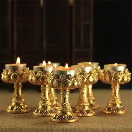 Legering Lotus Flower Metal Candle Holders Heminredning Small Tealight Candle Stand Holder Buddhism Candlesticks