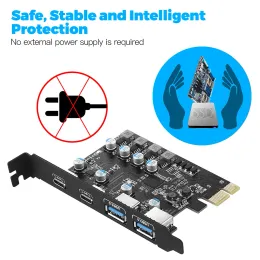 カードタイプC USB 3.2 GEN1 PCIEカードハブUSB 3.0 PCI Expressボード2*USB Aポート+2*Typec Port/USB3.2 GEN1 PCIE拡張カードアダプター