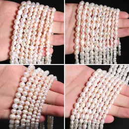 天然淡水真珠のビーズ白いピンクの楕円形の不規則な形状パンチゆるいビーズの宝石を作るdiyネックレスブレスレット