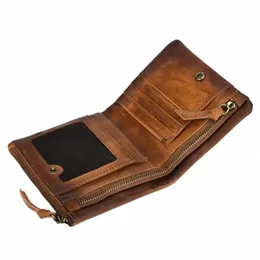 Gagacia Man Vintage echte Leder -Brieftasche Neue Männchen in Münzen Geldbörsen Brieftaschen Luxus -Geldbörsen Doppel Reißverschluss Walet für Männer Kartenhalter M3BH#