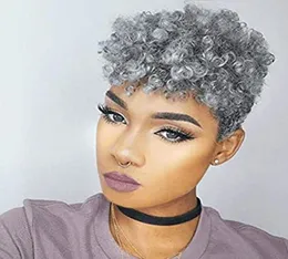 Diva Real Hair Salz und Pfeffer silbergraues Haar Perücken für schwarze Frauen kurze Frisuren für Frauen Maschine Hergestellt menschlich bunte Afro K5846359