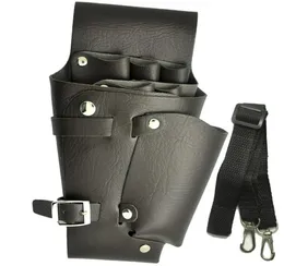 PU Leder Niethaarschere Beutel Klammern Beutel Friseur Friseur Schere Holster Beutelhalter Hülle mit Taille Schultergürtel Black2591741