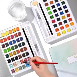 36/12/48 Color Pintura de aquarela sólida Conjunto de tinta portátil Caixa de metal portátil Pigmento de aquarela para iniciantes Desenho de papel de aquarela Supplies