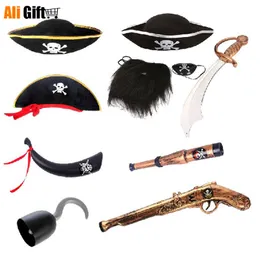 Halloween Pirates Treasure Caribbean Pirate Cosplay Hat Knife Flag Eye Mask Wigs Performance Props Set Decor Party Supplies