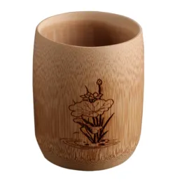 Japan Style Natural Bamboo Carved Water Cup Tea Beer Coffee Juice Drick Mug Handmade träkopp