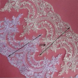 Zarte 9yards 22 cm Pailletten Elfenbein/ weißer Stoff Blume Veneise Venice Spitzenverkleidung Applique Nähwerk für Hochzeit Dez. LW0333