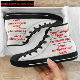 Sapatos casuais masculino tênis vulcanizados altos de tela superior nomes de imagem personalizada design mascul