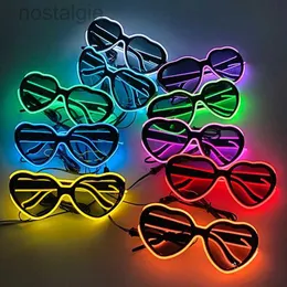Светодиодные восторженные игрушки Love Heart Glow Neon Rave Glasses El Wire Flashing светодиодные солнцезащитные очки освещают костюмы для Glow Party Supplies DJ Bar Dance Props 240410