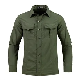 Camisas de mangas compridas de carga preta verde para homens, marca de outono de primavera de tamanho grande 4xl 5xl roupas militares blusas casuais 240410