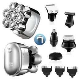 Shaves todos em um kit de preparação 7 barbeador elétrico para homens apartador de cabelo barba barba barbeada recarregável Máquina de barbear careca LCD