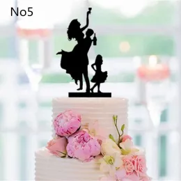 Topper di torta nuziale acrilica nera in stile misto per arredamento mariage Mr. Bride Groom Family Cake toppers decorazione per la doccia per bambini