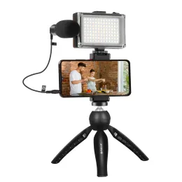 Stativ Ny Desktop Mini Tripode Mount Holder LED -lampa Selfie Ljusmikrofon för mobiltelefoner Live Vlogging Video Recording Bloggers
