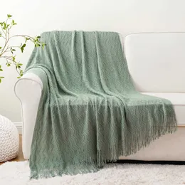 Koce Battilo zielony dzianinowy koc do sofy super miękkie koce łóżka z frędzlami jesiennymi wystrój