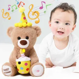 Peluş Bebekler 45cm Eğlenceli Doğum Günü Şapkası Oyuncak Ayı Şarkı Söyleme Bebek Peluş Oyuncak Tavşan Köpek Elektrik Dolduran Çocuk Kulak Eğitim Bebeği J240410