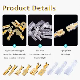 900Pcs Gold 2.8/4.8/6.3mm Male and Female Spade Quick Connectors Wire Crimp Terminal Block with Insulating Sleeve for Electrical