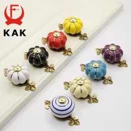 KAK 40mm Ceramic Furniture Handle Black Base Plate Kids Room Pumpkin Door Knobs and Handles Kitchen Cabinet Cupboard Drawer Pull