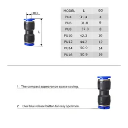 1pcs PU -Typ Pneumatische Anpassungsrohrgasanschlüsse Direkter Schub 4 bis 12 mm Kunststoffschlauch Schnelle Kupplungen