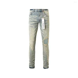 Calça feminina Brand roxo 2024 Jeans High Street rasgou a tinta de lavagem suja reta