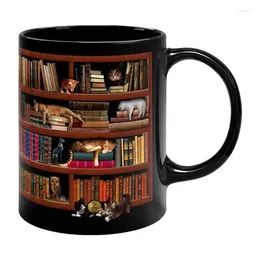 머그잔 3D 책장 머그 크리에이티브 디자인 다목적 세라믹 컵 참신 커피 동기 부여 인용 Bookish Bookworm