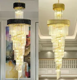Uzun siyah altın kristal avize modern villa ev dekoru Avrupa aydınlatma fikstürü asılı lamba merdiven case1042085