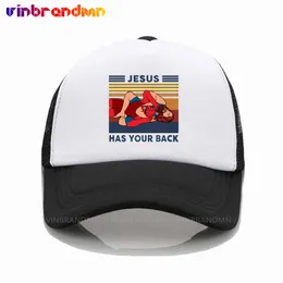 Retro Wrestling Jesus tem seus bastidores Baseball Caps Unisex Summer Mesh Cap Hip Hop Casual Casual Cap Jesus Cap Tap DropShipp