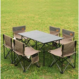 Camp Furniture Metal Folding Tables and Chairs Set Outdoor Patio Fishing Beach Camping Portable Aluminum Alloy Table