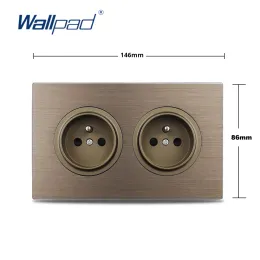 WallPad L6 Power elétrico Painel de alumínio escovado marrom 146 * 86mm Double French Wall Socket