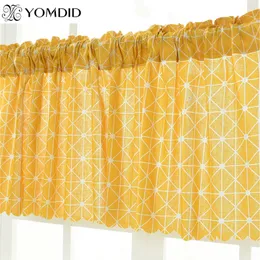 Cortina curta yomdid cortinas modernas para varanda de cozinha pano xadrez amarelo 150*45 cm de decorações geométricas simples de padrão