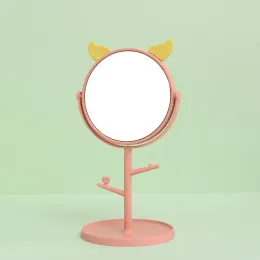 Cute Cat Ear Makeup Mirror With Jewelry Rack Holder 360° Rotation Table Countertop Base Use for Bathroom Desk Cosmetic Mirrors"Jewelry Rack Holder Mirror for Bathroom"