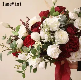Janevini Luxury European Big Bridal Bridal Bouquets Eucalyptus шелковые розы свадебные красные цветы искусственная невеста букет Мари