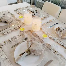 Nubarias de linho 100% jantar de casamento de cor sólido flugue placemats bufle borda clássica personaliza mesa de mesa doméstica guardana