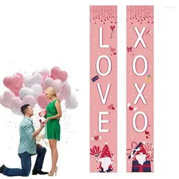 Decorative Flowers Valentines Porch Sign Romantic Background DoorHanger Multifunctional Couplet PinkLove Heart ValentineDay Banner For Lover