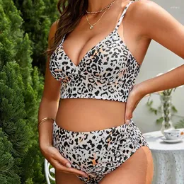 Frauen Badebekleidung Leopard gedruckt 2-teiliger Badeanzug schwangerer Frauen 2024 Hoch Tankini V-Ausschnitt Hosential Rückenless Bikini Badeanzug