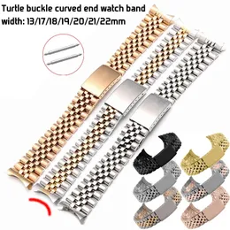 Rostfritt stål krökt slutklocka 13 17 18 19 20 21 22mm 5beads Solid Metal Watch Strap Wrist Armband Turtle Buckle W Tool 240408