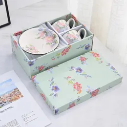 Vasos de café japonês caneca de flores e placas countryside estilo colorido par de chá de bolha de caixa de garoto de arroz de arroz
